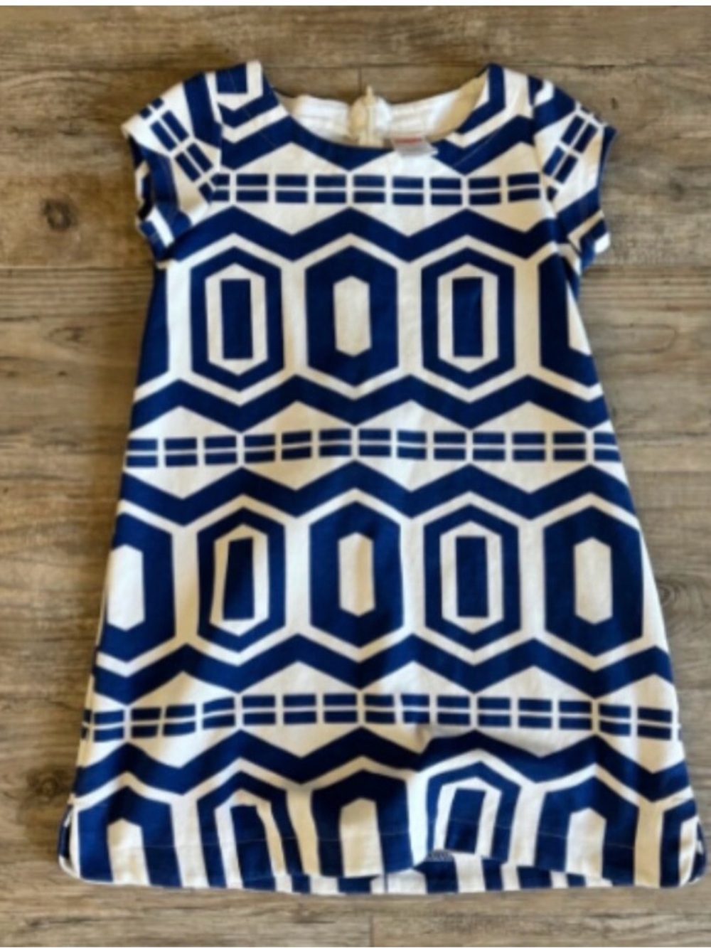 Gymboree Girls Size 6 Navy Blue White Geometric Mod Shift Dress 2014